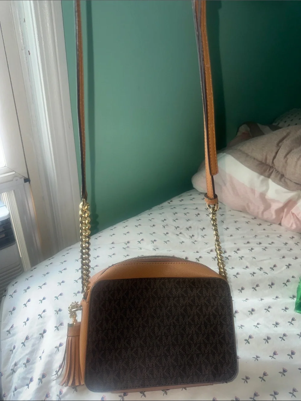 Michael Kors Brown Crossbody with Gold Star Studs
